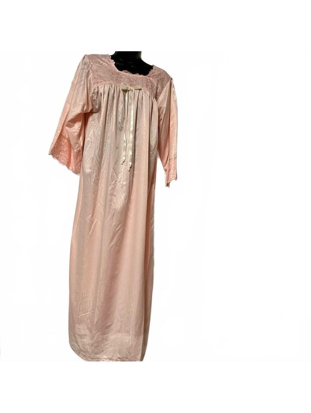 50s 60s Satin Lace Ribbon Square Neck Ankle Vtg